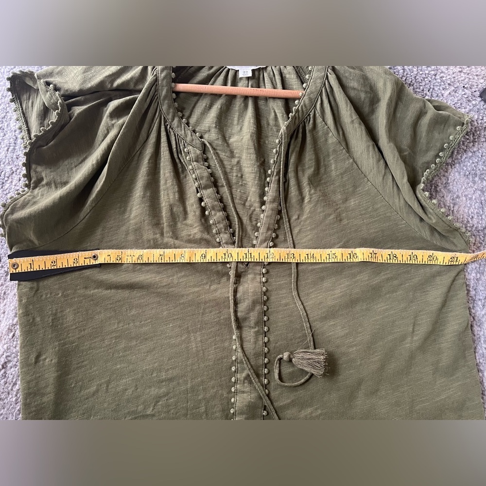 Boden Millie Split Neck Cotton Top Mayfly Army Green Sz 14 - Picture 11 of 12